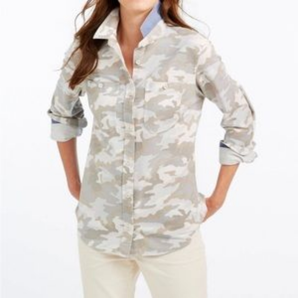 L.L. Bean Tops | LL Bean Camo Button Up | Color: Cream